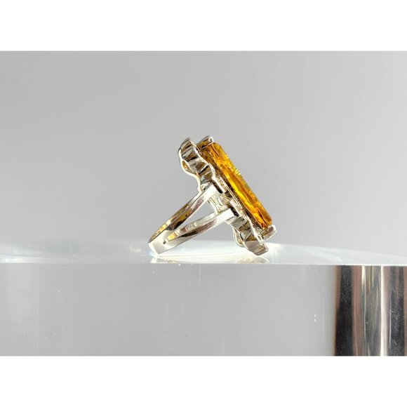 Citrine XL Ultra Ornate Semi-Precious 925 Sterling Silver Vintage Ring - sz 7 - Picture 4 of 10